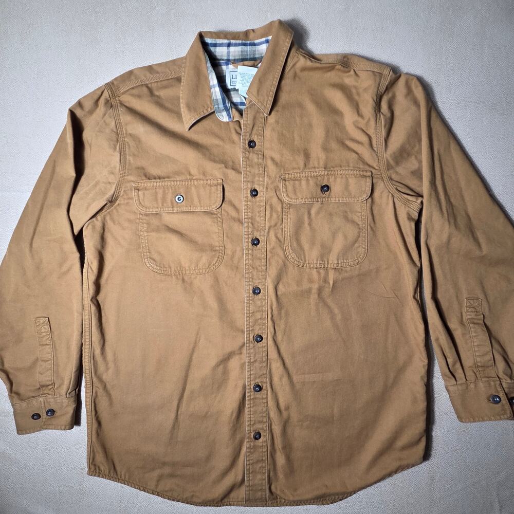 L.L. Bean Flannel Lined Hurricane Shirt Jacket Saddle Tan Brown Mens M-REG